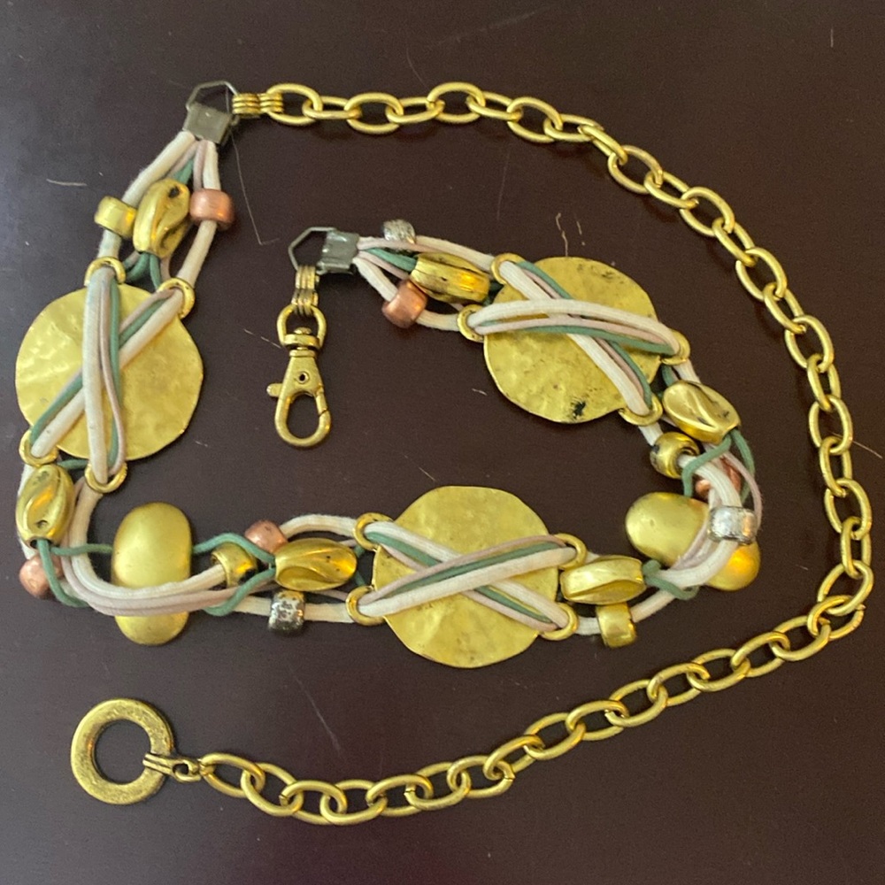 Chunky gold tone mixed materials made in Korea adjustable belt